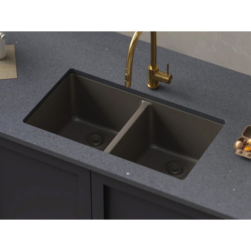 (image for) PELICAN PL-200 33" x 22" x 9 1/2" Granite Composite Double Bowl Sink - Concrete
