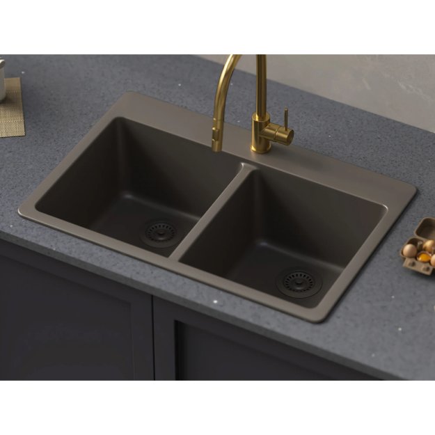 (image for) PELICAN PL-200 33" x 22" x 9 1/2" Granite Composite Double Bowl Sink - Concrete