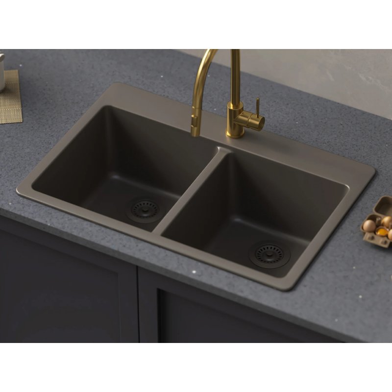 (image for) PELICAN PL-200 33" x 22" x 9 1/2" Granite Composite Double Bowl Sink - Concrete