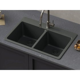 PELICAN PL-200 33" x 22" x 9 1/2" Granite Composite Double Bowl Sink - Gunmetal