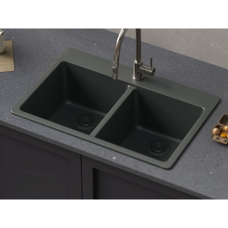 (image for) PELICAN PL-200 33" x 22" x 9 1/2" Granite Composite Double Bowl Sink - Gunmetal