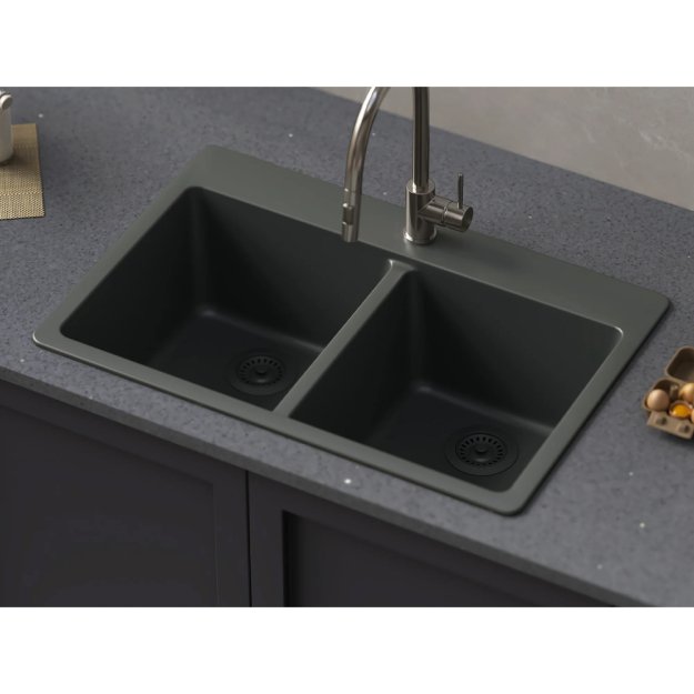 (image for) PELICAN PL-200 33" x 22" x 9 1/2" Granite Composite Double Bowl Sink - Gunmetal