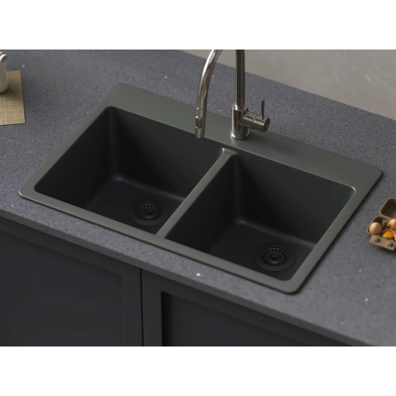 (image for) PELICAN PL-200 33" x 22" x 9 1/2" Granite Composite Double Bowl Sink - Gunmetal