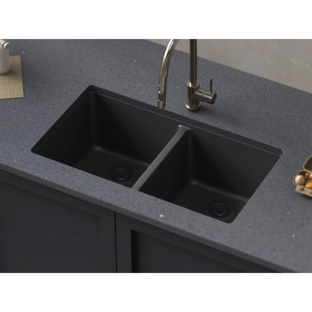 (image for) PELICAN PL-200 33" x 22" x 9 1/2" Granite Composite Double Bowl Sink - Gunmetal