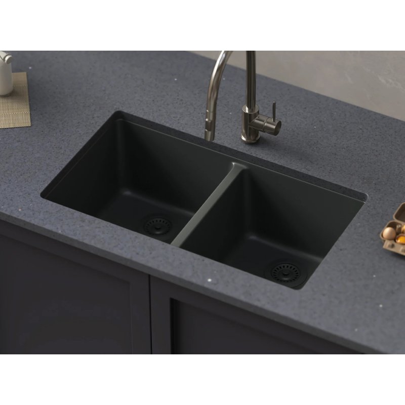 (image for) PELICAN PL-200 33" x 22" x 9 1/2" Granite Composite Double Bowl Sink - Gunmetal