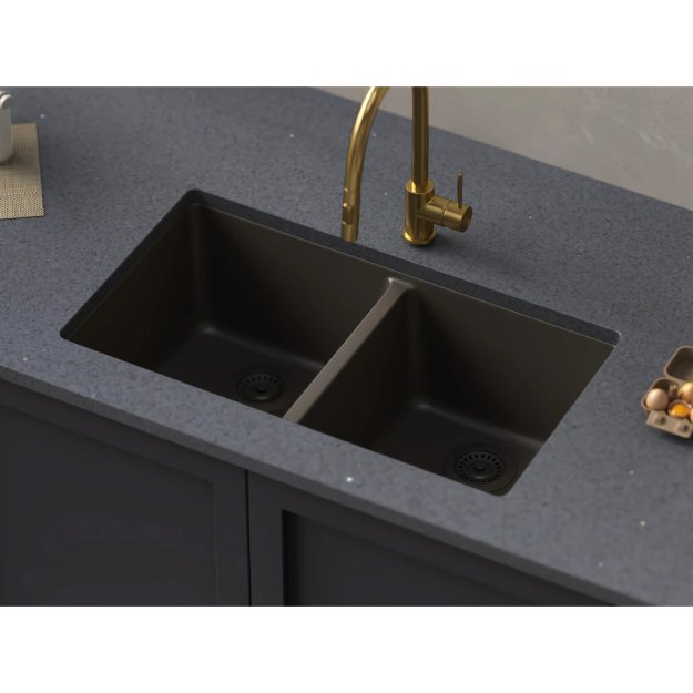 (image for) PELICAN PL-200 33" x 22" x 9 1/2" Granite Composite Double Bowl Sink - Mocha
