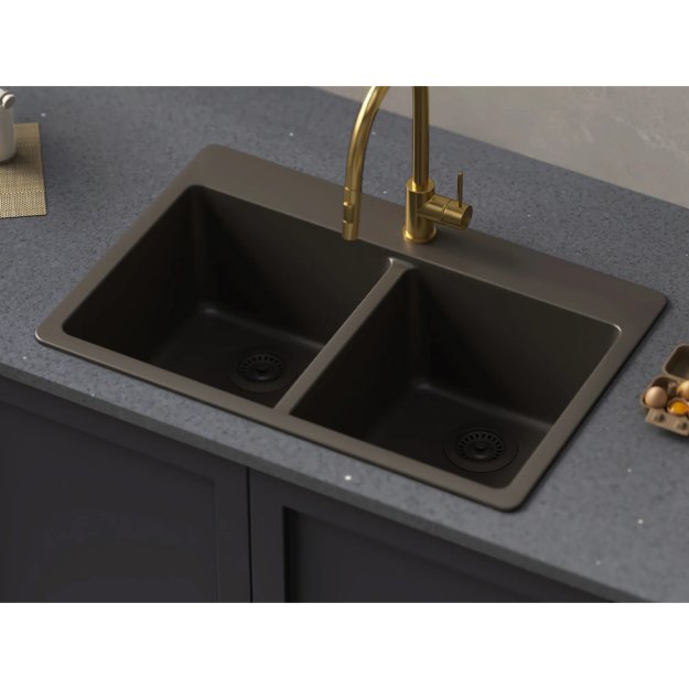 (image for) PELICAN PL-200 33" x 22" x 9 1/2" Granite Composite Double Bowl Sink - Mocha