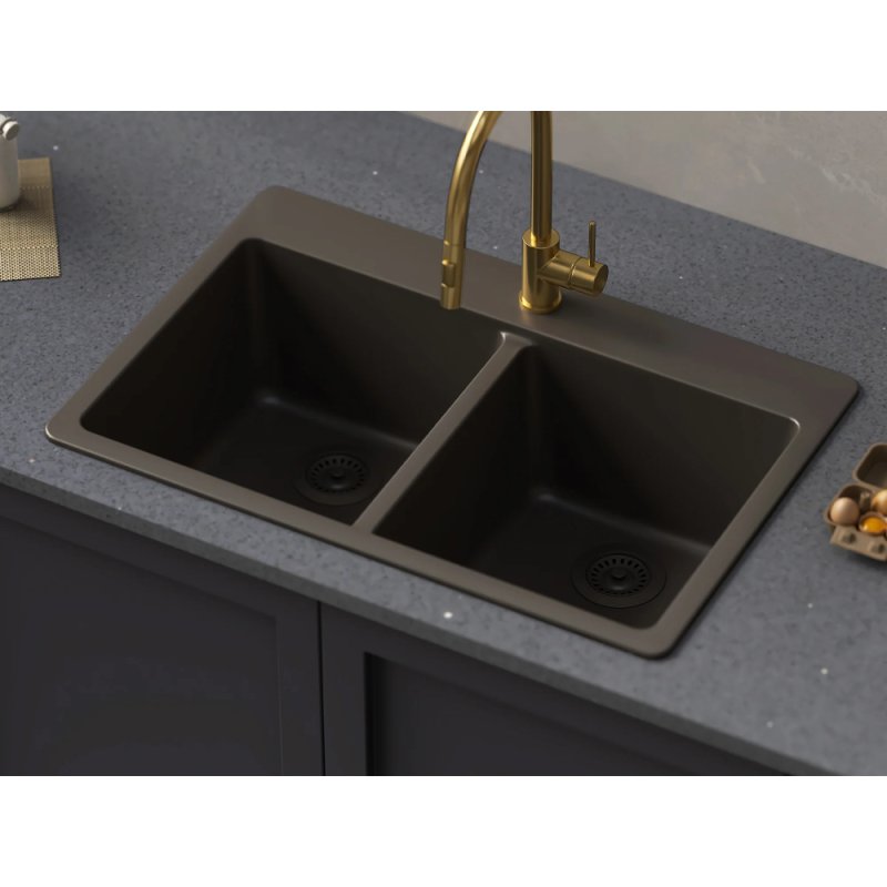 (image for) PELICAN PL-200 33" x 22" x 9 1/2" Granite Composite Double Bowl Sink - Mocha