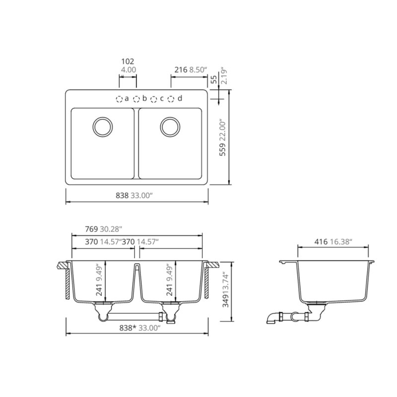 (image for) PELICAN PL-200 33" x 22" x 9 1/2" Granite Composite Double Bowl Sink - Mocha