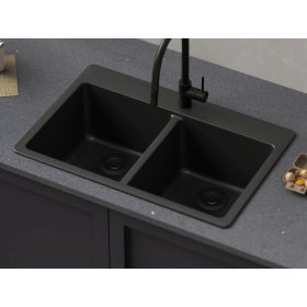 PELICAN PL-200 33" x 22" x 9 1/2" Granite Composite Double Bowl Sink - Onyx