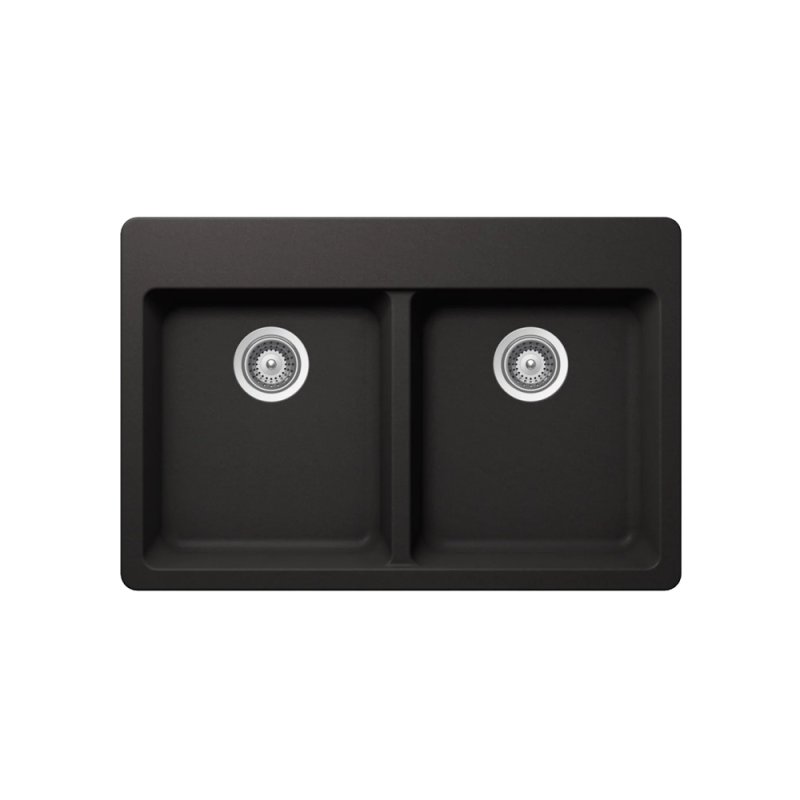 PELICAN PL-200 33\" x 22\" x 9 1/2\" Granite Composite Double Bowl Sink - Onyx