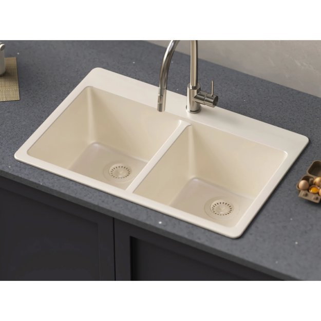 (image for) PELICAN PL-200 33" x 22" x 9 1/2" Granite Composite Double Bowl Sink - Sand