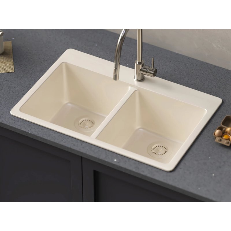 (image for) PELICAN PL-200 33" x 22" x 9 1/2" Granite Composite Double Bowl Sink - Sand