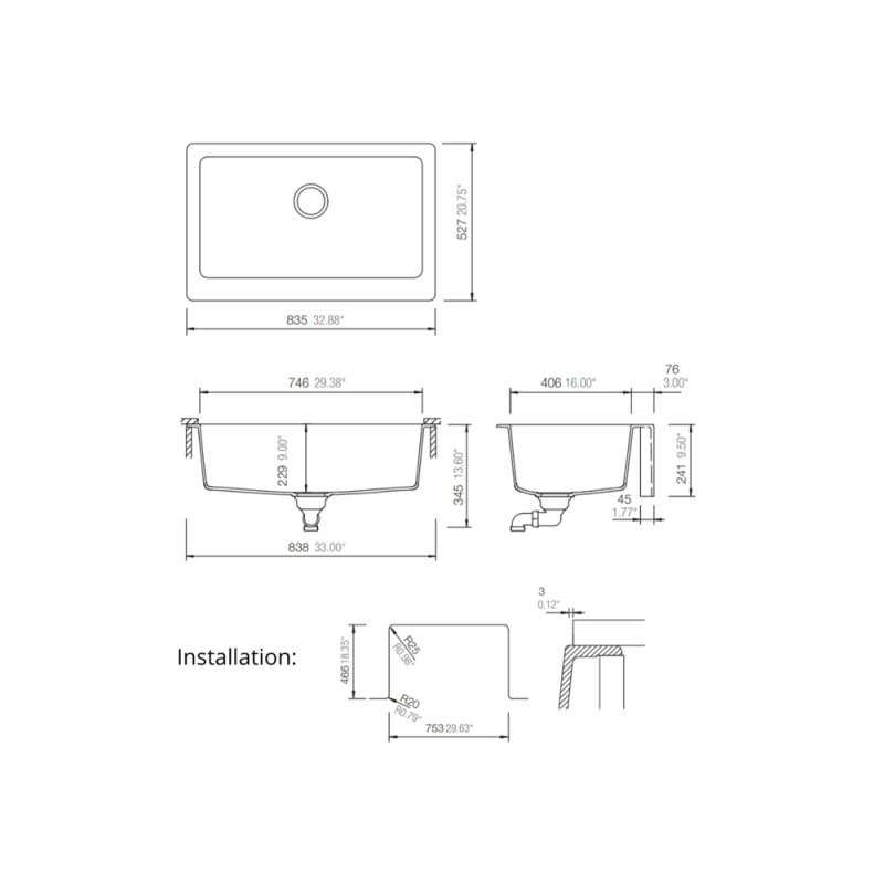 (image for) PELICAN PL-300 32 7/8" x 20 3/4" x 9" Granite Composite Apron Front Sink - Concrete