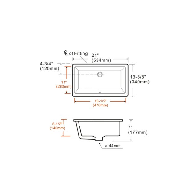 (image for) PELICAN PL-3033 Porcelain Undermount Bathroom Sink 18-1/2" x 11" - Bone