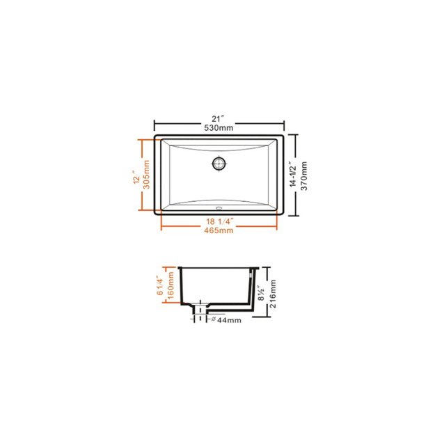 (image for) PELICAN PL-3044 Extra Deep Porcelain Undermount Bathroom Sink 8 1/4" x 12" x 6 1/4" - Bone
