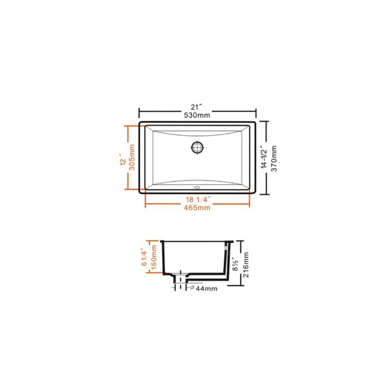 (image for) PELICAN PL-3044 Extra Deep Porcelain Undermount Bathroom Sink 18 1/4'' x 12'' x 6 1/4"- White