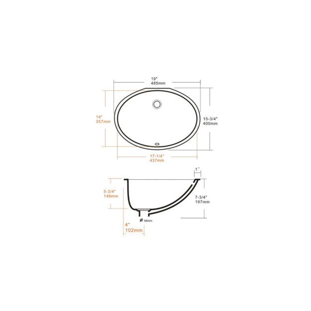 (image for) PELICAN PL-3059 Porcelain Undermount Bathroom Sink 17 1/4" x 14" x 5 3/4" - Bone