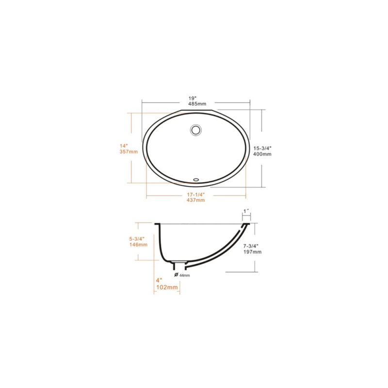 (image for) PELICAN PL-3059 Porcelain Undermount Bathroom Sink 17 1/4" x 14" x 5 3/4" - White