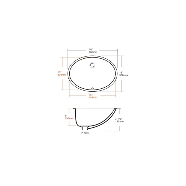(image for) PELICAN PL-3064 Porcelain Undermount Bathroom Sink 16" x 13" x 6" - Bone