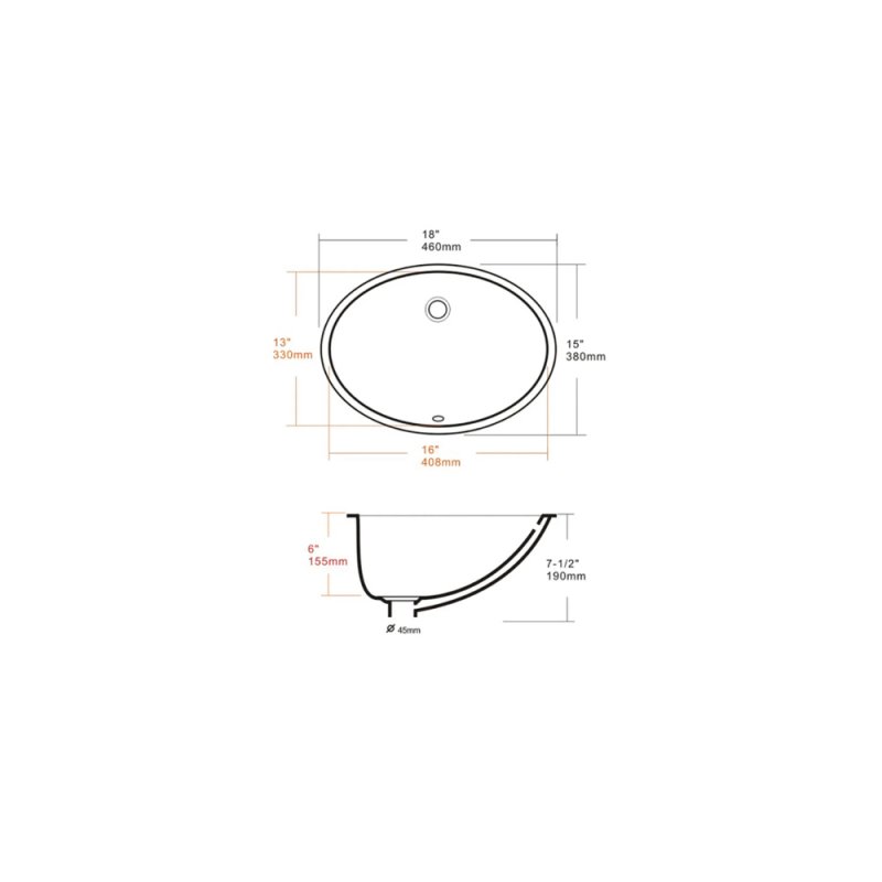 (image for) PELICAN PL-3064 Porcelain Undermount Bathroom Sink 16" x 13" x 6" - Bone