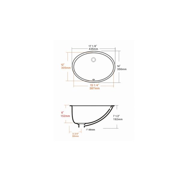 (image for) PELICAN PL-3072 Porcelain Undermount Bathroom Sink 15 1/4" x 12" x 6" - White