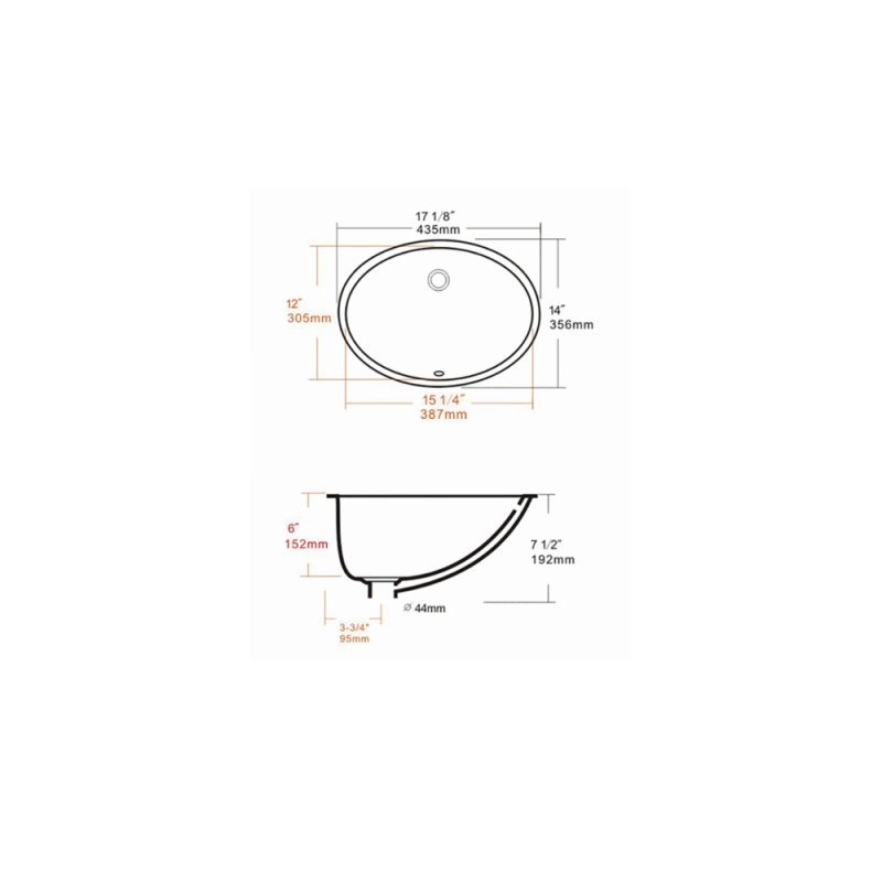(image for) PELICAN PL-3072 Porcelain Undermount Bathroom Sink 15 1/4" x 12" x 6" - Bone