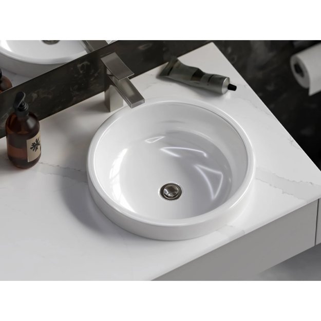 (image for) PELICAN PL-3086 Porcelain Vessel Semi-Recessed Bathroom Sink 18'' x 18'' - White