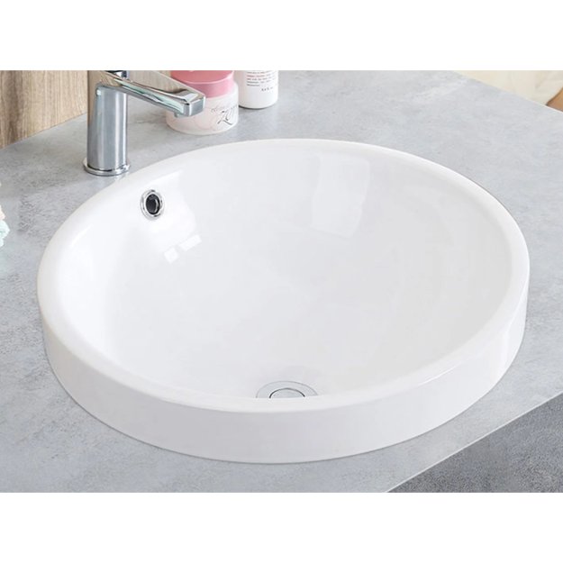 (image for) PELICAN PL-3086 Porcelain Vessel Semi-Recessed Bathroom Sink 18'' x 18'' - White