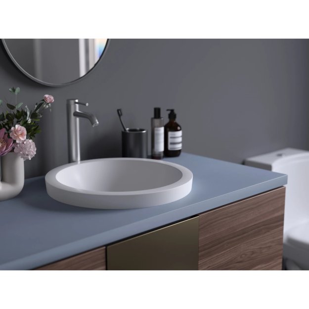 (image for) PELICAN PL-3086 Porcelain Vessel Semi-Recessed Bathroom Sink 18'' x 18'' - White