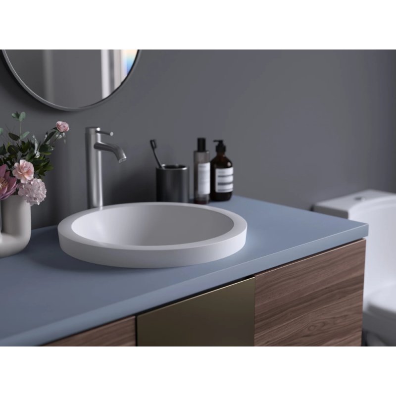 (image for) PELICAN PL-3086 Porcelain Vessel Semi-Recessed Bathroom Sink 18'' x 18'' - White