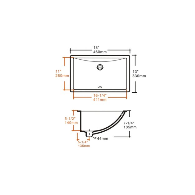 (image for) PELICAN PL-3088 Porcelain Undermount Bathroom Sink 16 1/4" x 11" x 5 1/2" - Bone