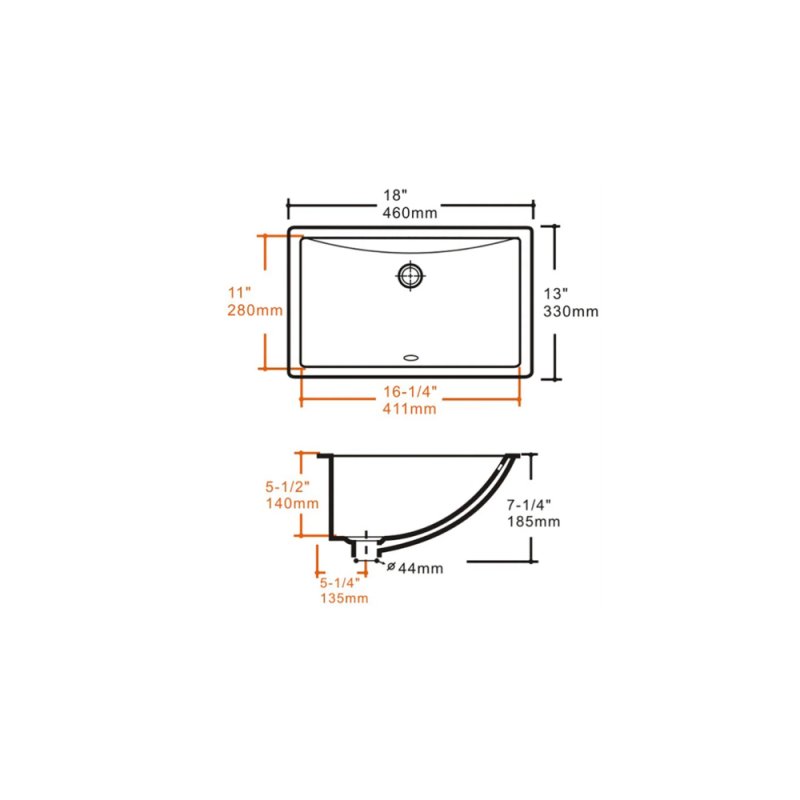 (image for) PELICAN PL-3088 Porcelain Undermount Bathroom Sink 16 1/4" x 11" x 5 1/2" - Bone