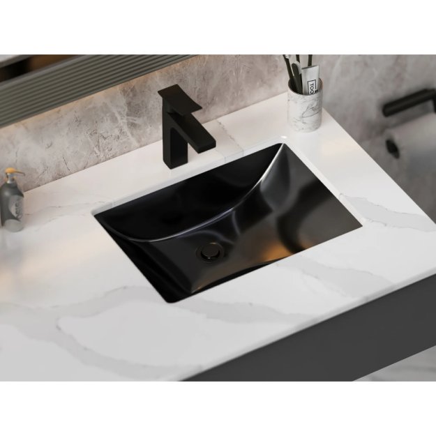 (image for) PELICAN PL-3099 Porcelain Undermount Bathroom Sink 18" x 13" x 6" - Black