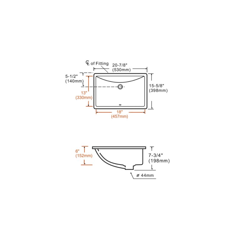 (image for) PELICAN PL-3099 Porcelain Undermount Bathroom Sink 18" x 13" x 6" - Bone