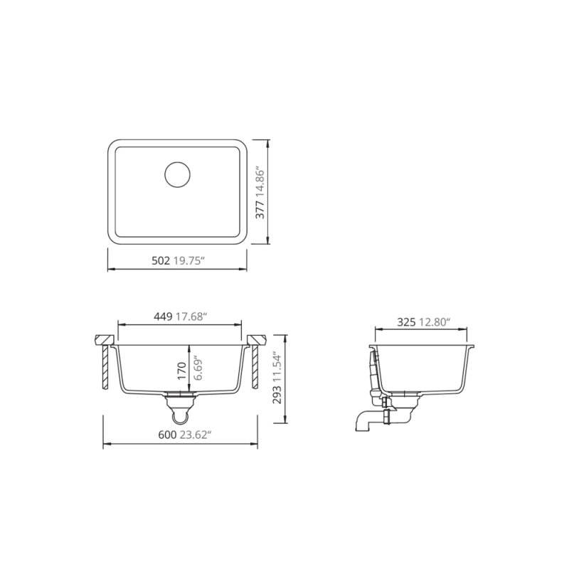 (image for) PELICAN PL-350 19 3/4" x 14 7/8" x 6 11/16" Granite Composite Small Single Bowl Sink - Chroma