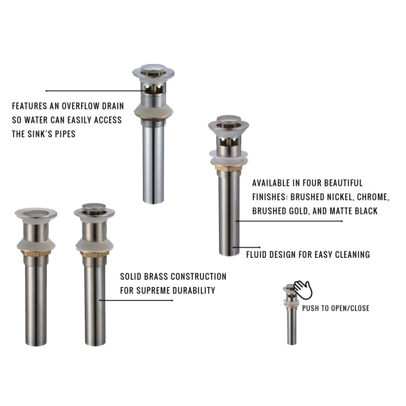 (image for) PELICAN PL-44 Pop Up Drain w/ Overflow - Brushed Nickel