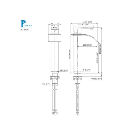 (image for) PELICAN PL-8136 Single Hole Vessel Bathroom Faucet - Brushed Nickel