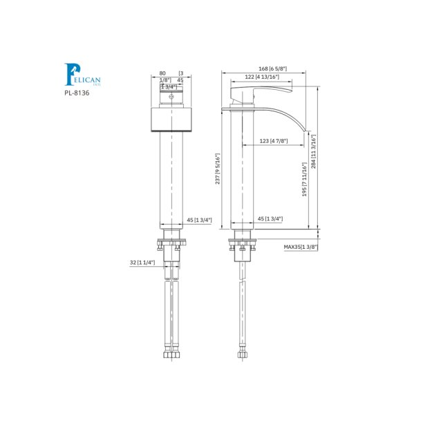 (image for) PELICAN PL-8136 Single Hole Vessel Bathroom Faucet - Brushed Nickel
