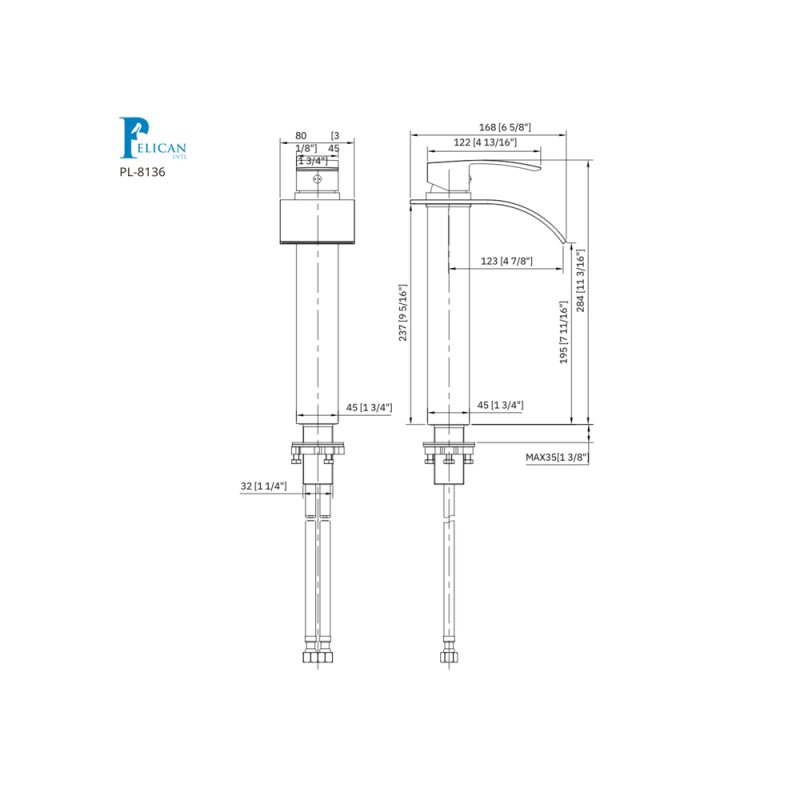 (image for) PELICAN PL-8136 Single Hole Vessel Bathroom Faucet - Brushed Nickel