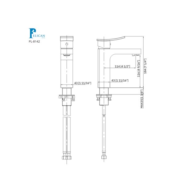 (image for) PELICAN PL-8142 Single Hole Bathroom Faucet - Brushed Gold