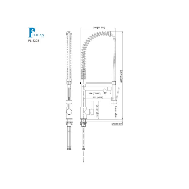 (image for) PELICAN PL-8203 Single Hole Commercial Style Pull Down Kitchen Faucet - Brushed Nickel
