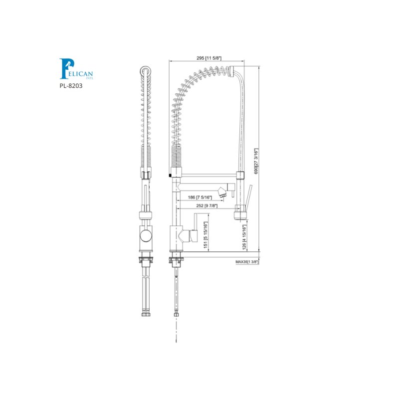 (image for) PELICAN PL-8203 Single Hole Commercial Style Pull Down Kitchen Faucet - Brushed Nickel