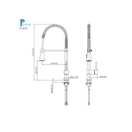 (image for) PELICAN PL-8210 Single Hole Commercial Style Pull Down Kitchen Faucet - Brushed Nickel