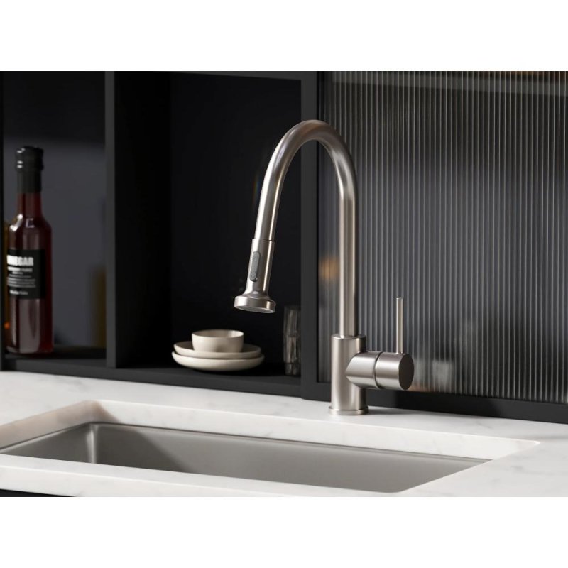 (image for) PELICAN PL-8213 Single Hole Pull Down Kitchen Faucet - Brushed Nickel