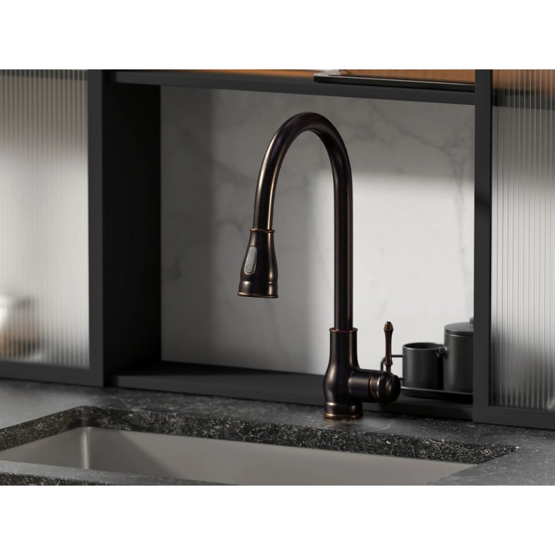 (image for) PELICAN PL-8217 Single Hole Pull Down Kitchen Faucet - Oil Rubbed Bronze