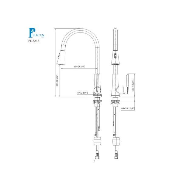 (image for) PELICAN PL-8218 Single Hole Pull Down Kitchen Faucet - Brushed Nickel