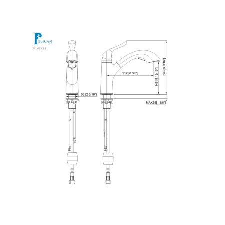 (image for) PELICAN PL-8222 Single Hole Pull Down Kitchen Faucet - Brushed Nickel