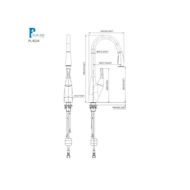 (image for) PELICAN PL-8224 Single Hole Pull Down Kitchen Faucet - Oil Rubbed Bronze