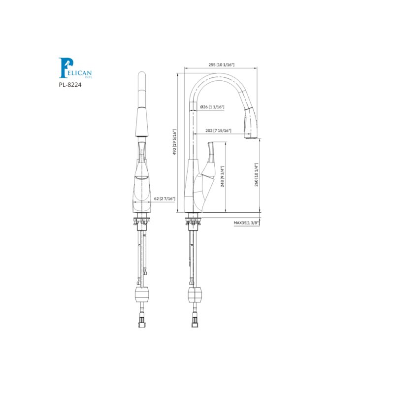 (image for) PELICAN PL-8224 Single Hole Pull Down Kitchen Faucet - Oil Rubbed Bronze